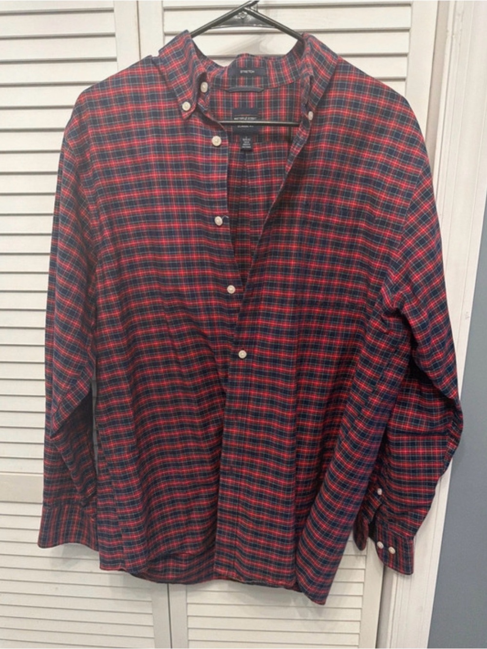 Dockers Battery & Street Men's Size L Plaid Button Down Shirt Navy Red White